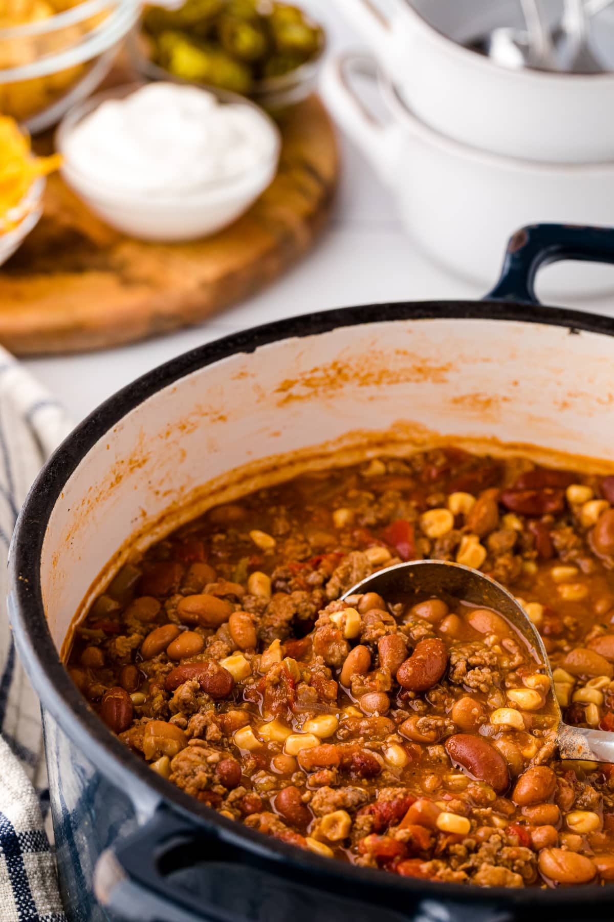 pot of taco soup with ladle