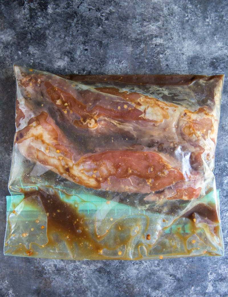 marinating teriyaki pork