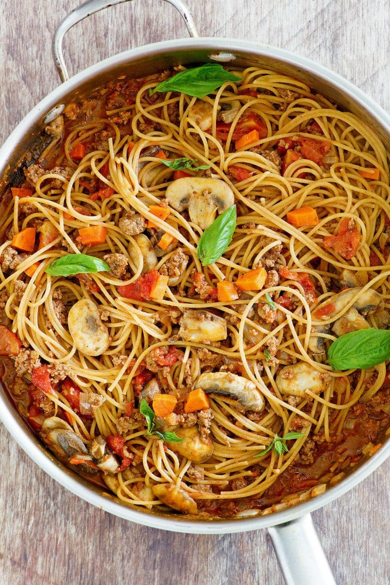 Pot of Weight Watchers Spaghetti Bolognese