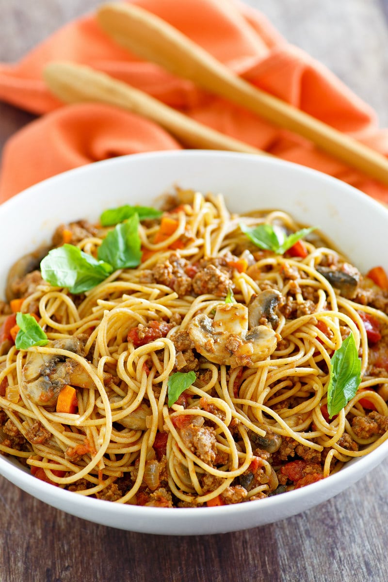 Bowl of Weight Watchers Spaghetti Bolognese