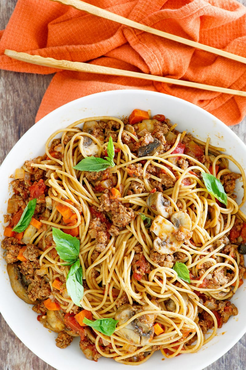 Bowl of Weight Watchers Spaghetti Bolognese