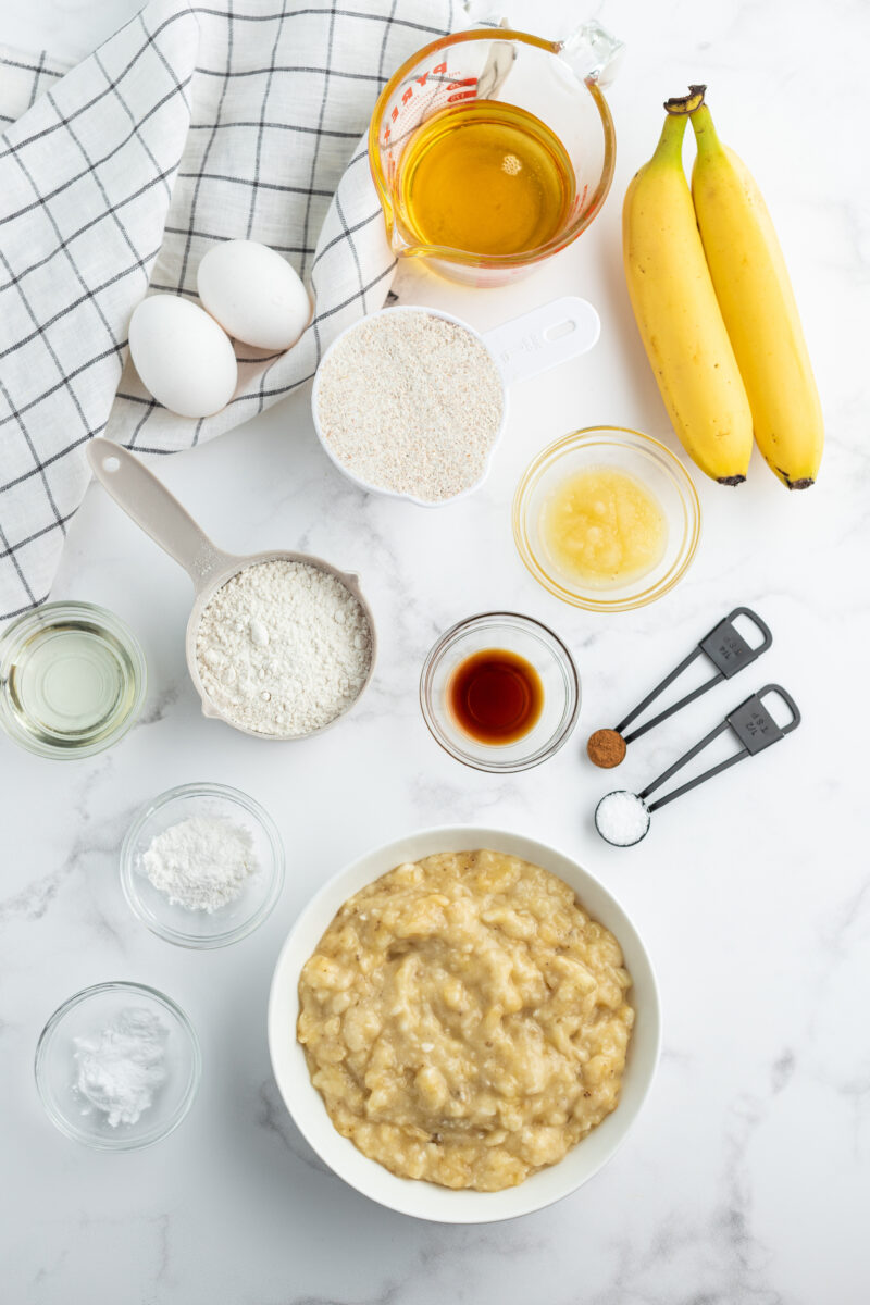 ingredients displayed for agave sweetened low fat banana bread