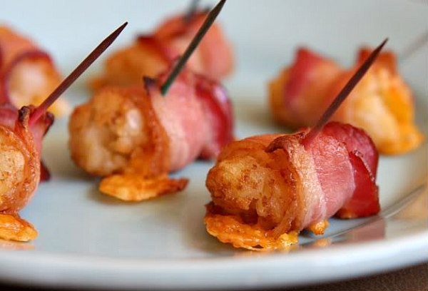 Bacon Wrapped Tater Tots recipe from RecipeGirl.com #bacon #wrapped #baconwrapped #tater #tots #appetizer #recipe #RecipeGirl Bacon Wrapped Tater Tots