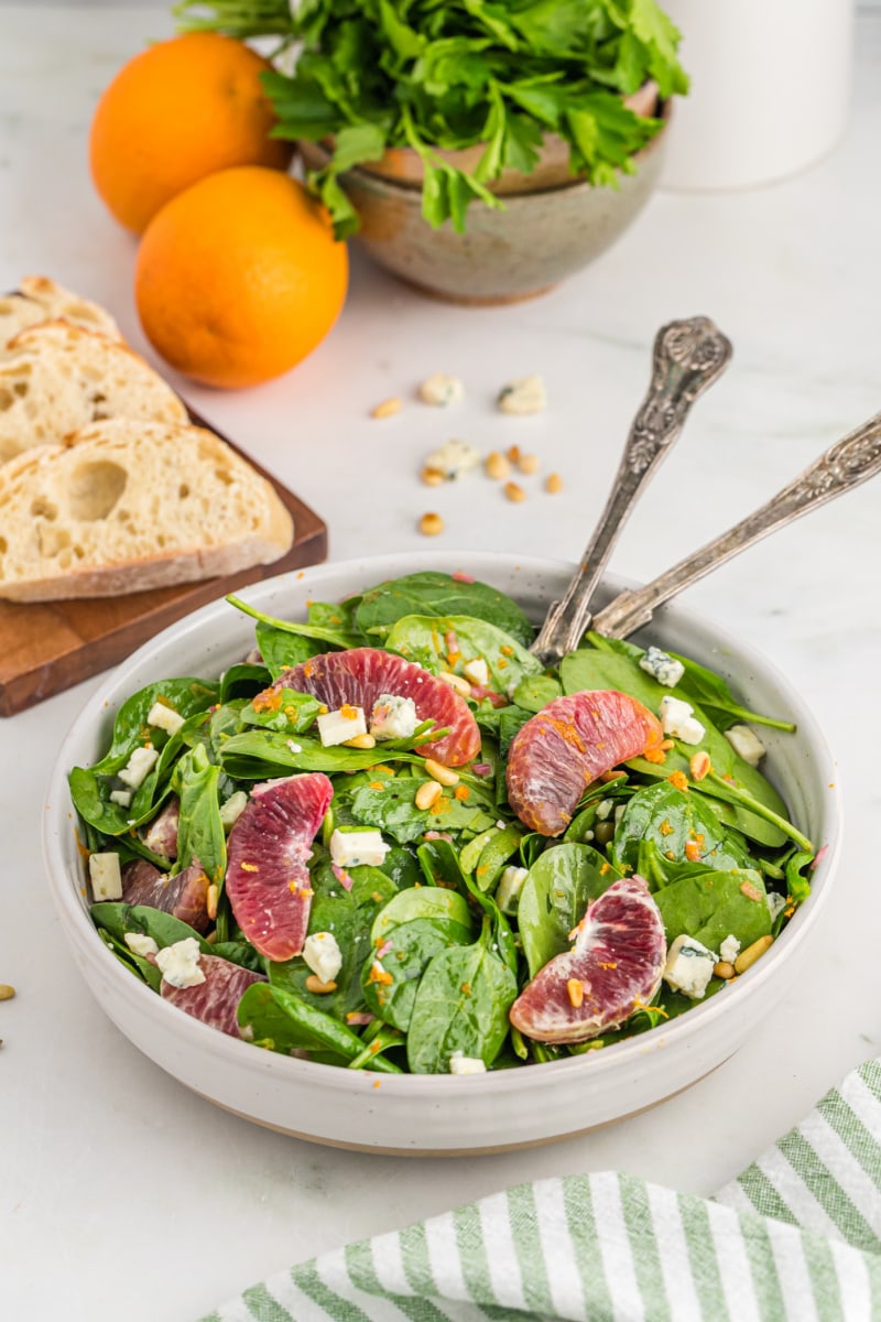 bowl of blood orange spinach salad