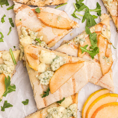 slices of blue cheese and pear pizza