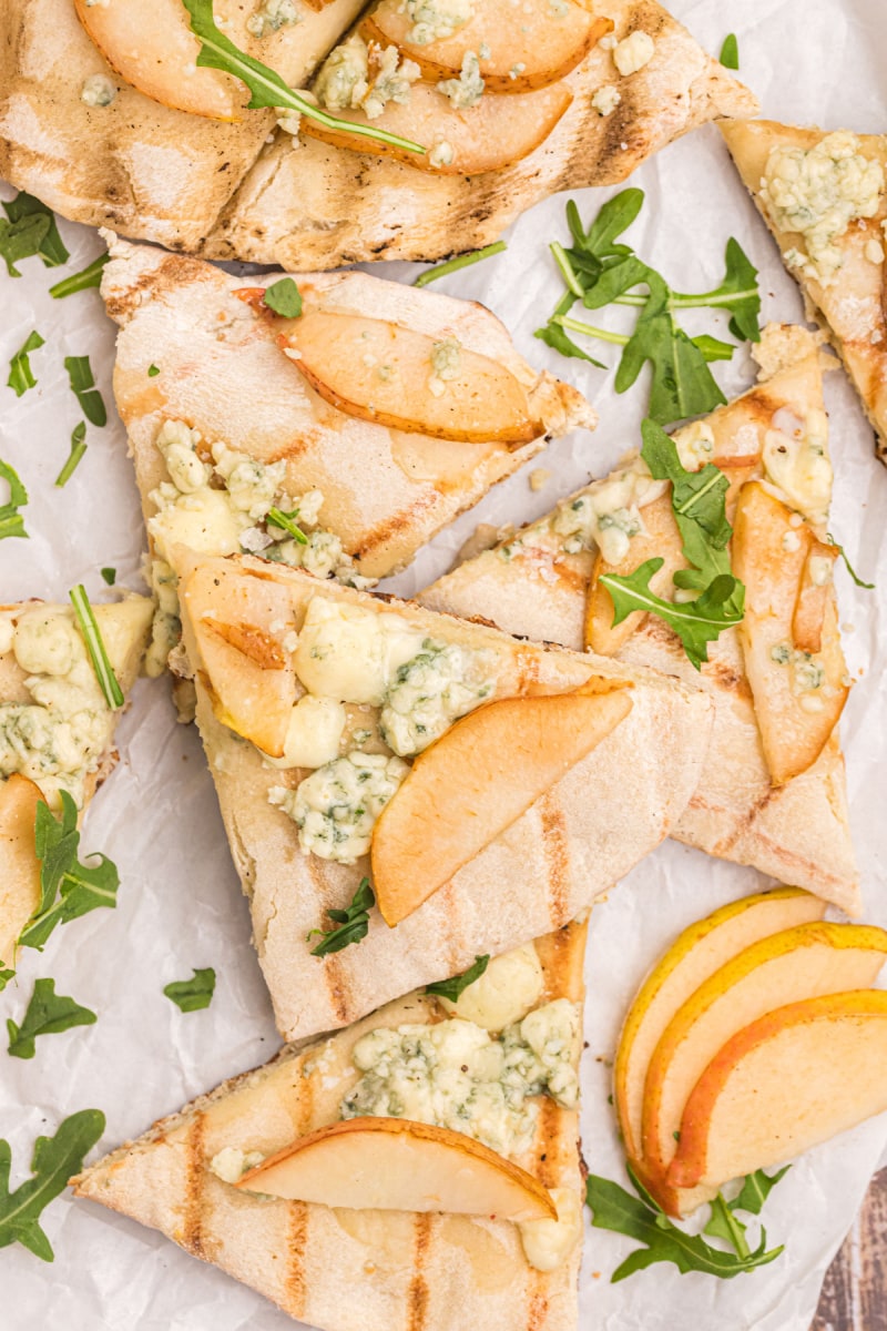 slices of blue cheese and pear pizza
