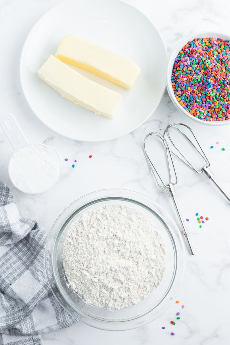 ingredients displayed for shortbread cookies