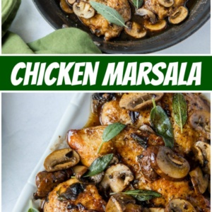 pinterest collage image for chicken marsala