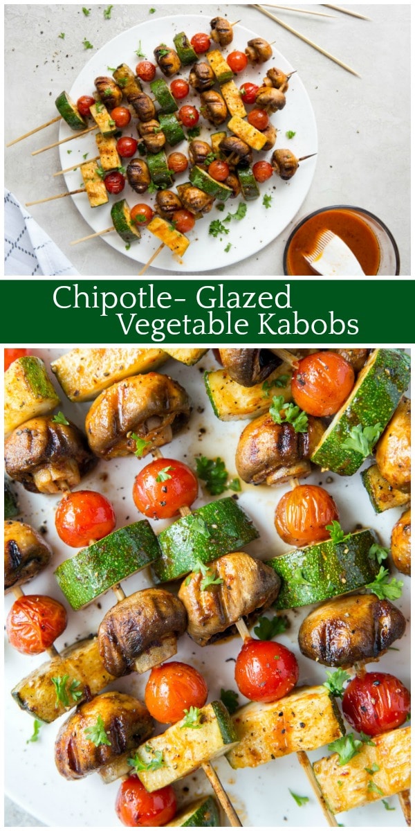 pinterest collage image for chipotle glazed vegetable kabobs
