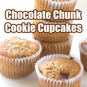 pinterest image for chocolate chunk cookie cupcakes