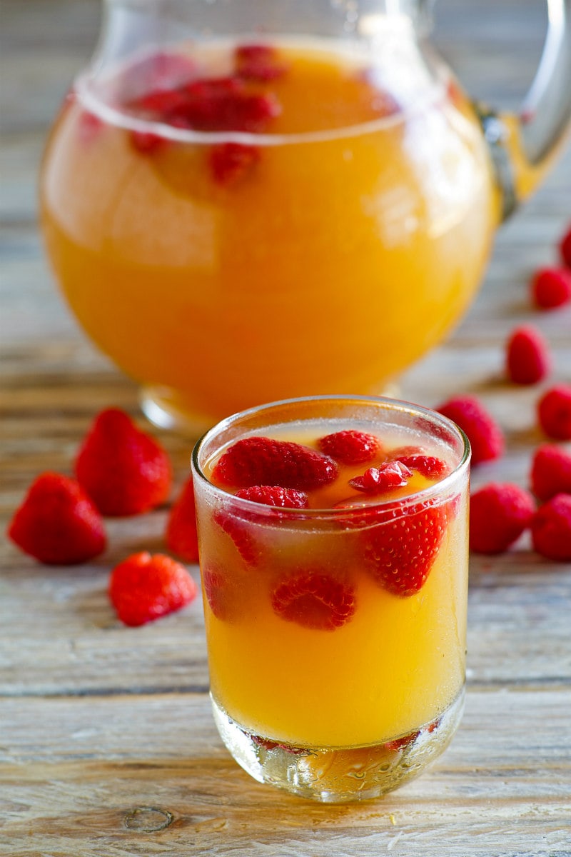 fruity vodka spritzers glass and pitcher full