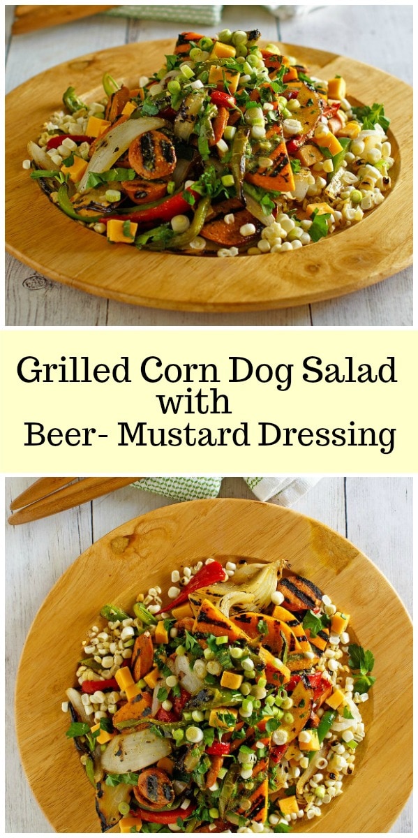 grilled corn dog salad with beer mustard dressing