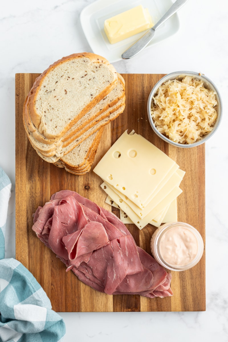 ingredients displayed for reuben sandwiches