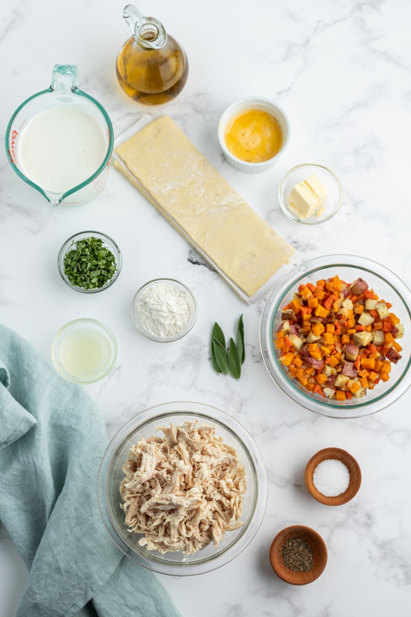 ingredients displayed for chicken pot pies