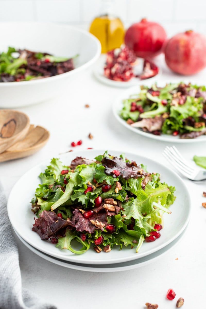 serving of mixed greens pomegranate salad