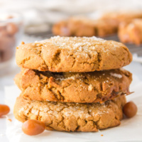 stack of three molasses cookies with sugar babies