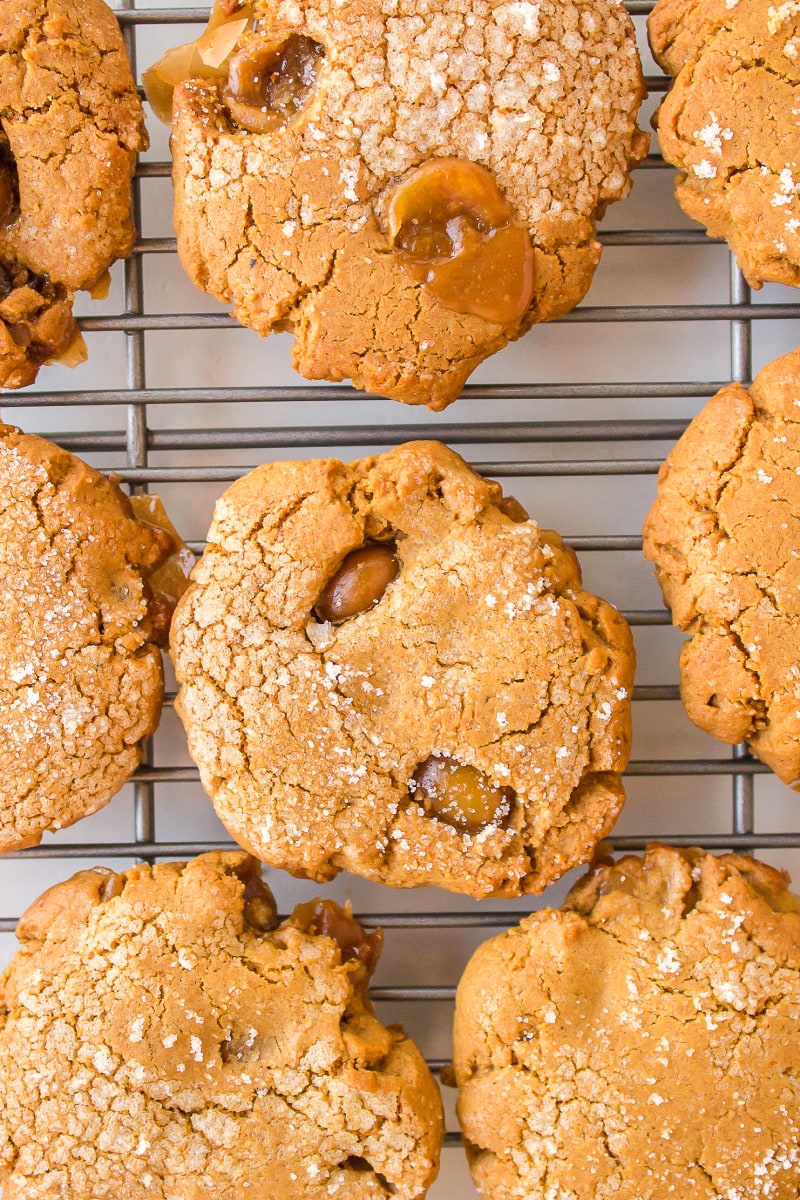 molasses cookies with sugar babies on cooling rack