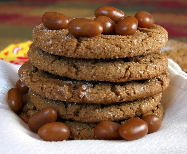 stack of molasses cookies with sugar babies