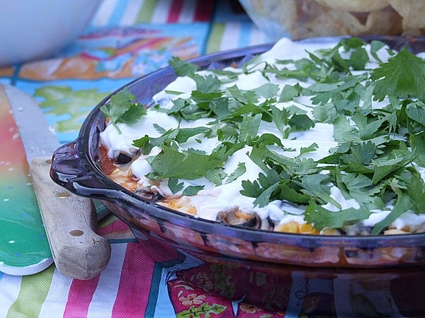 Party Bean Dip displayed on table