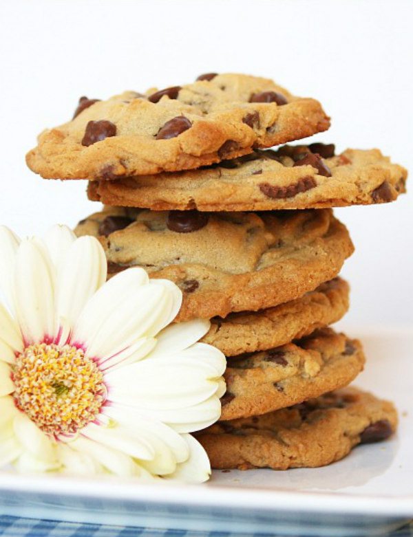 Stack of Reeses Stuffed Peanut Butter Chocolate Chip Cookies 