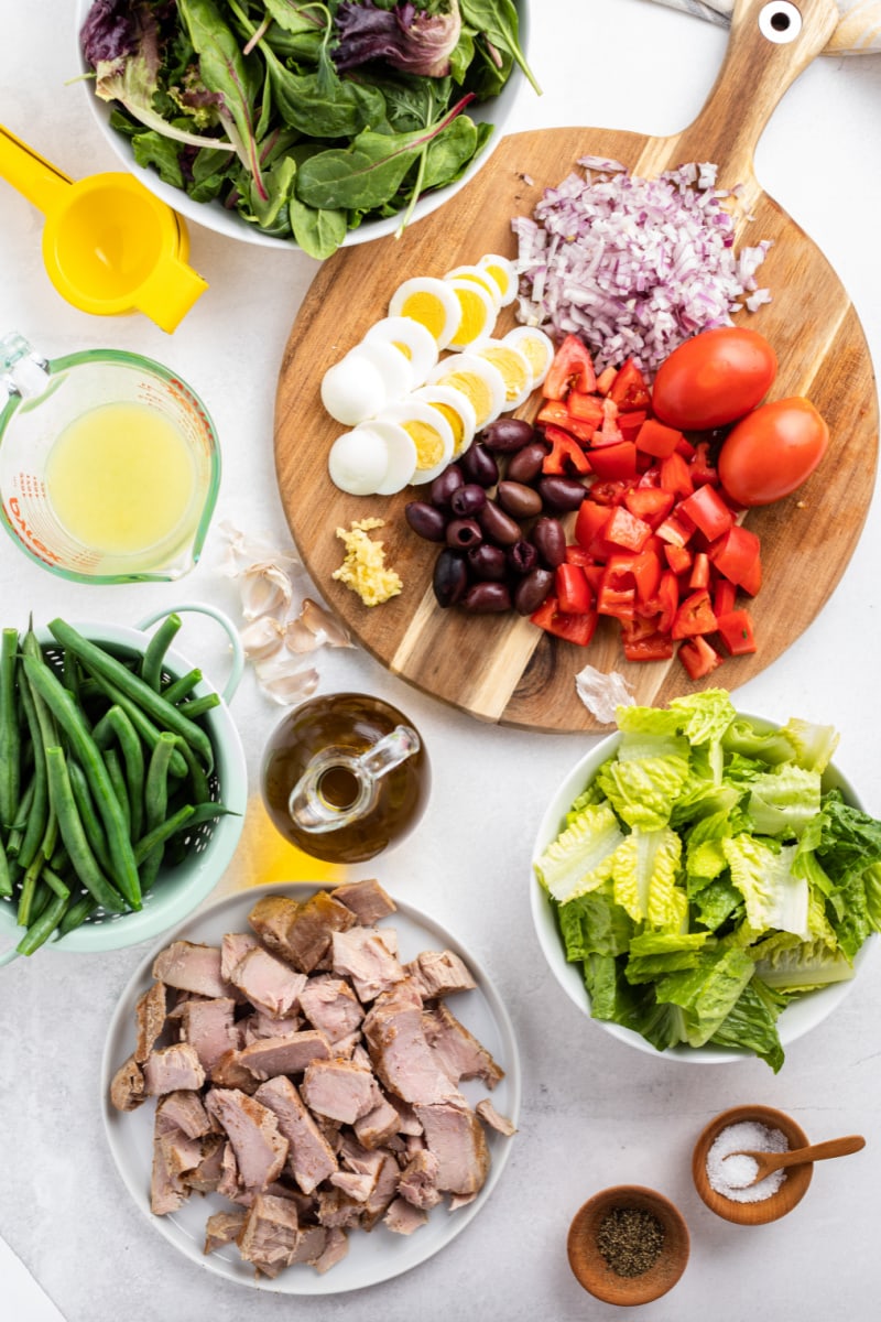 ingredients displayed for making salad nicoise