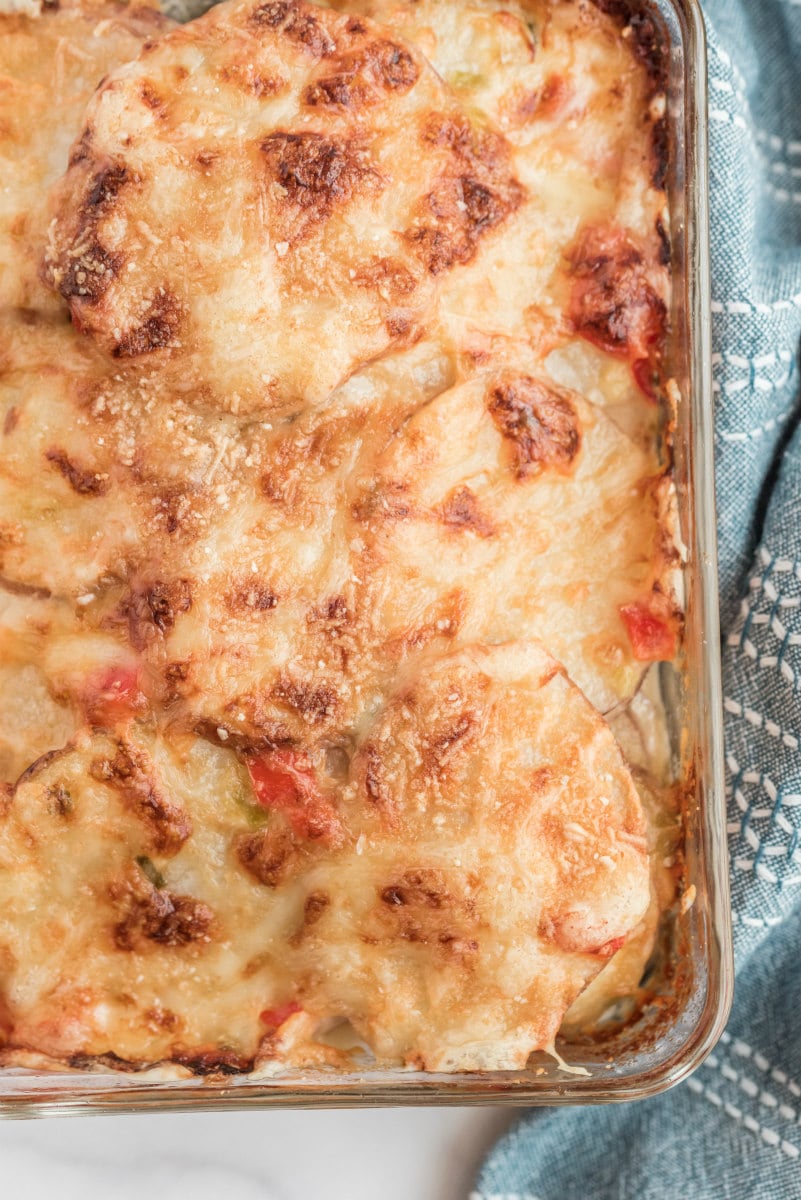 scalloped potatoes in baking dish