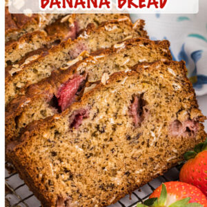 pinterest image for strawberry oatmeal banana bread
