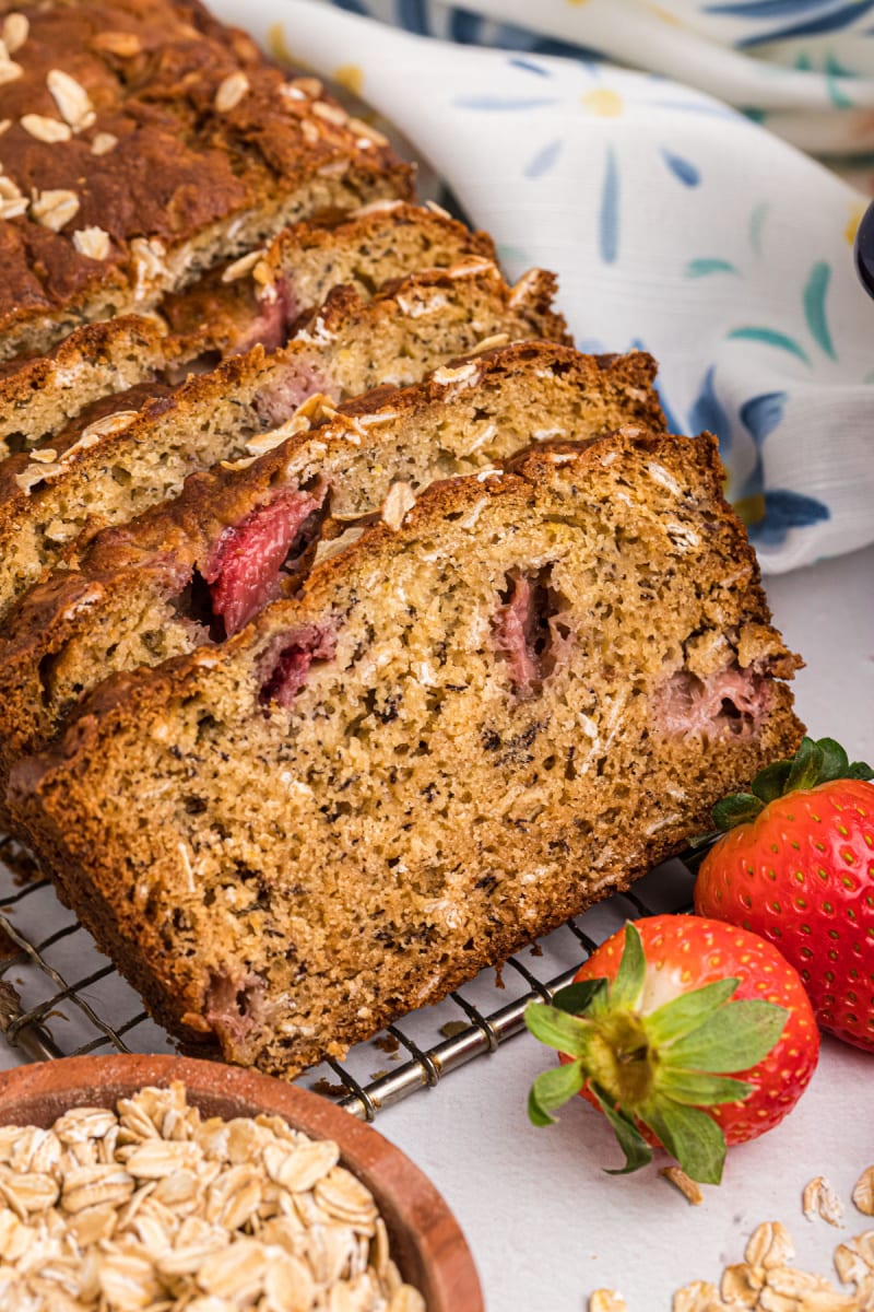 slices of strawberry oatmeal banana bread