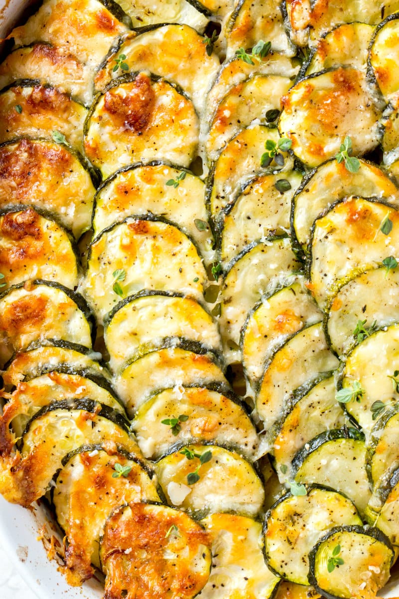 close up of zucchini gratin just out of the oven