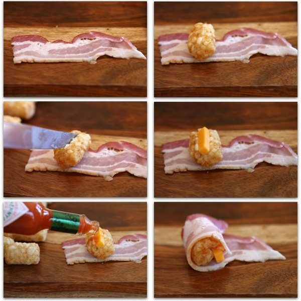 Bacon Wrapped Tater Tots recipe from RecipeGirl.com #bacon #wrapped #baconwrapped #tater #tots #appetizer #recipe #RecipeGirl Making Bacon Wrapped Tater Tots