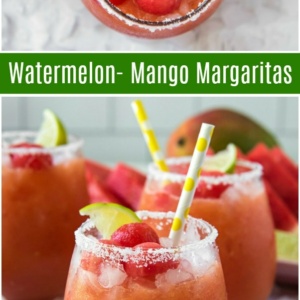 pinterest collage image for watermelon mango margaritas