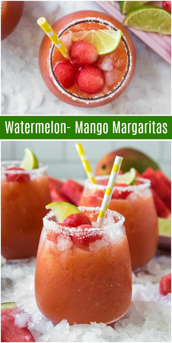 pinterest collage image for watermelon mango margaritas