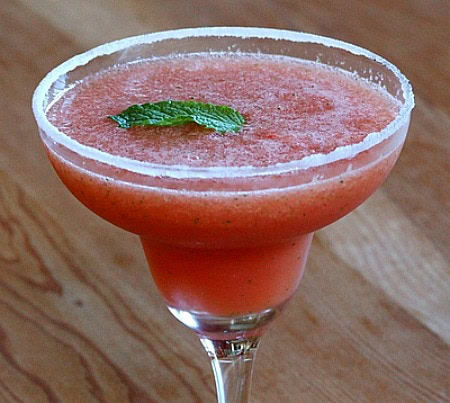 Watermelon Mint Margarita garnished with mint