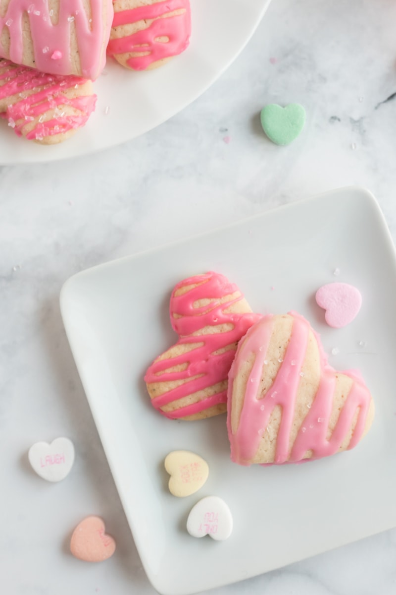 heart cookies on a serving plate