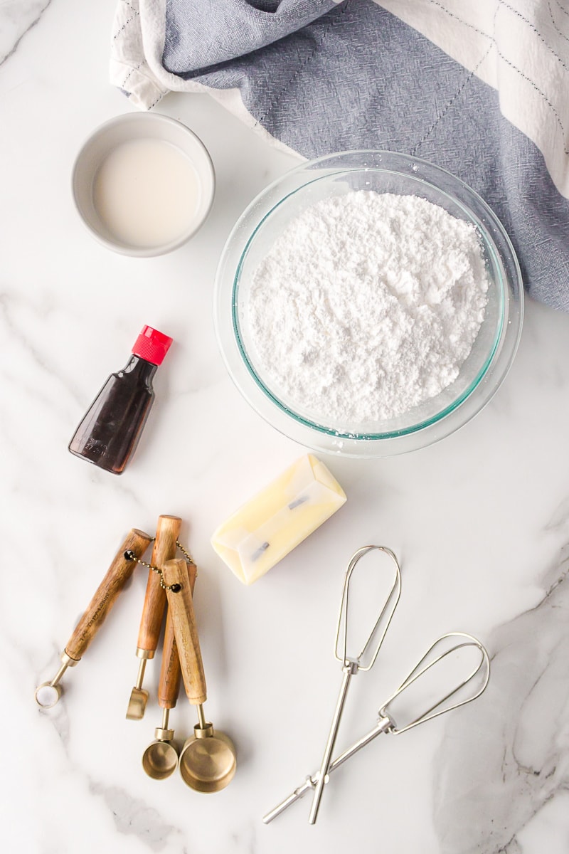 ingredients displayed for making white buttercream icing