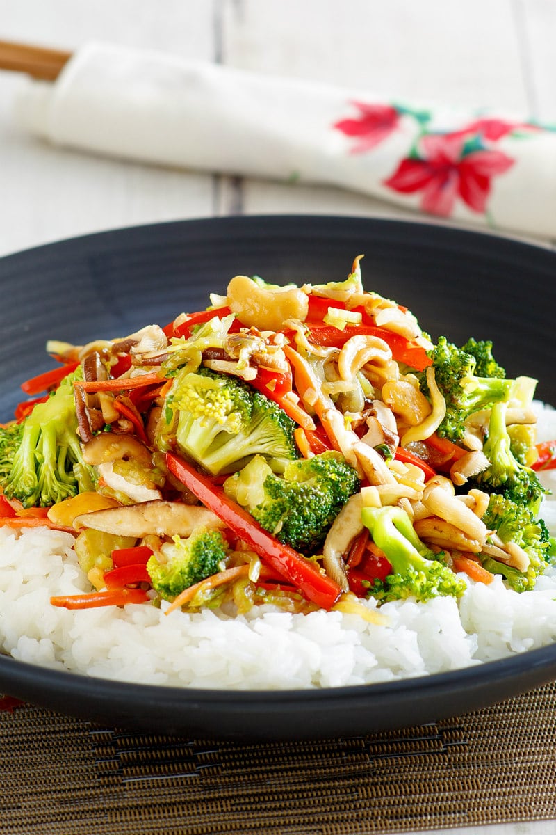 Asian Vegetable Stir Fry served over rice