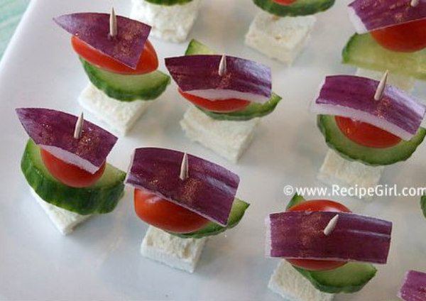 Easy Greek Appetizer Skewers - recipe from RecipeGirl.com