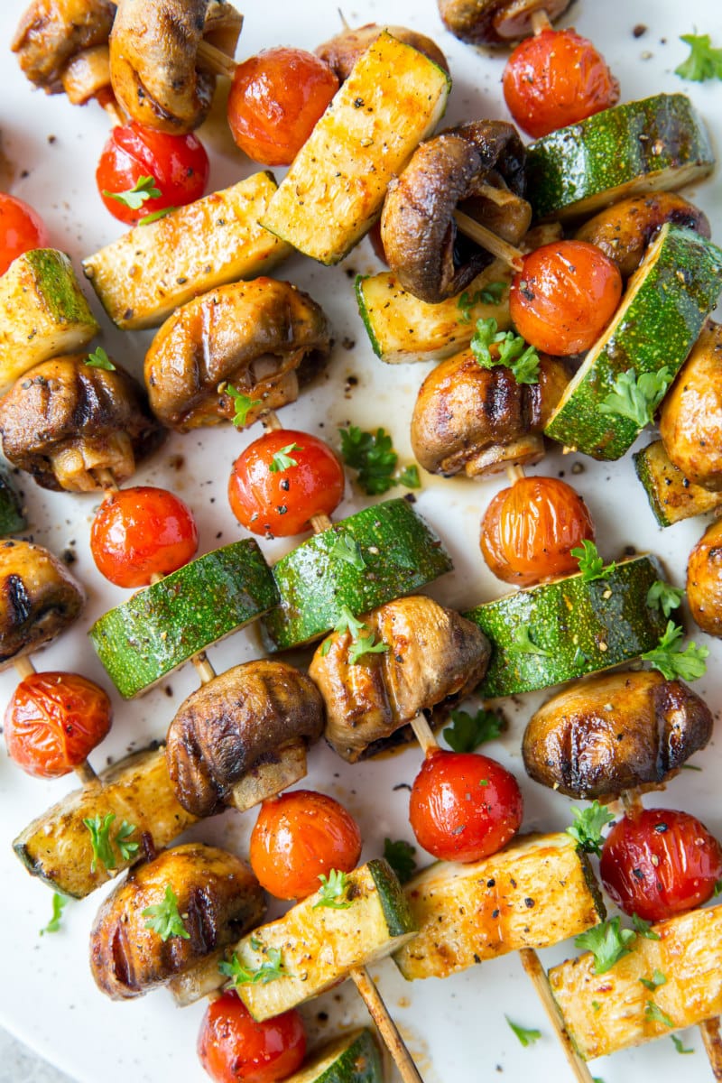 close up of chipotle glazed vegetable kabobs