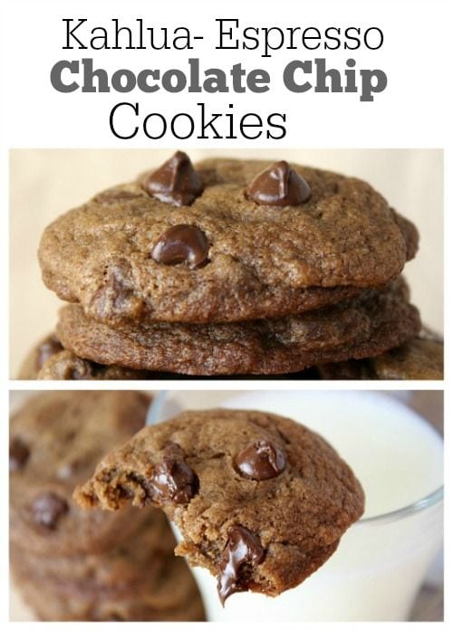 Pinterest collage image for Kahlua Espresso Chocolate Chip Cookies