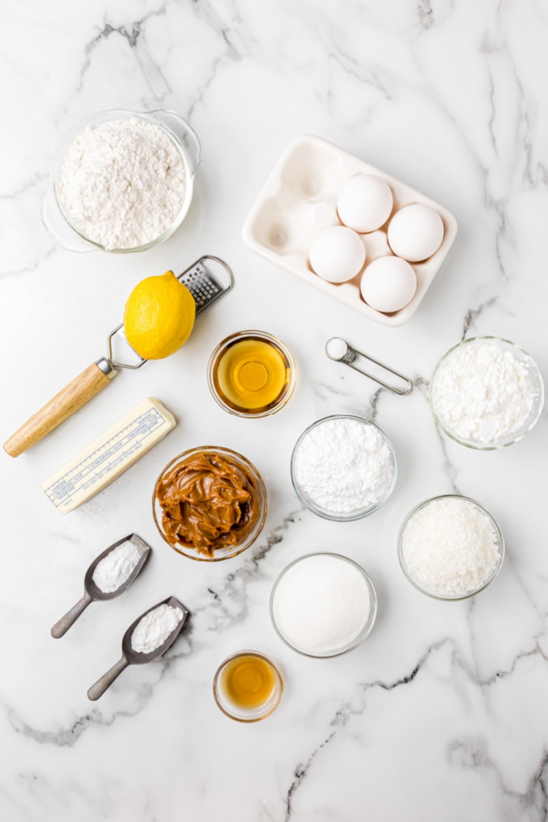 ingredients displayed for making alfajores