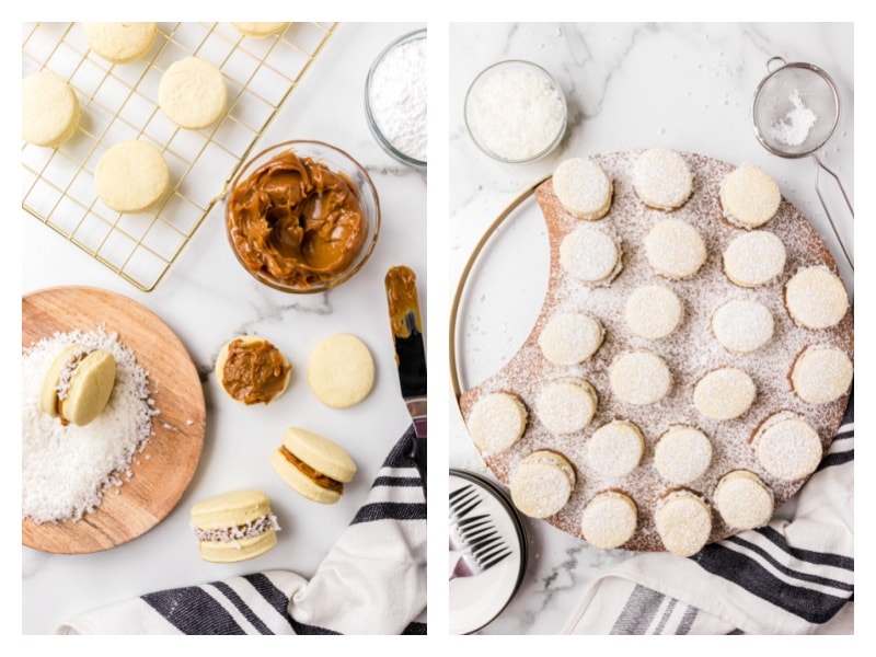 two photos showing process of making alfajores