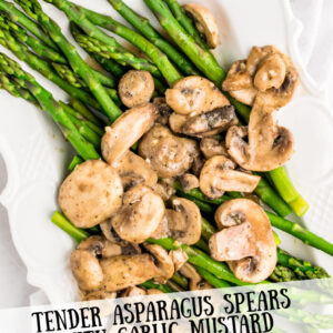 pinterest image for asparagus with garlic mustard sauce
