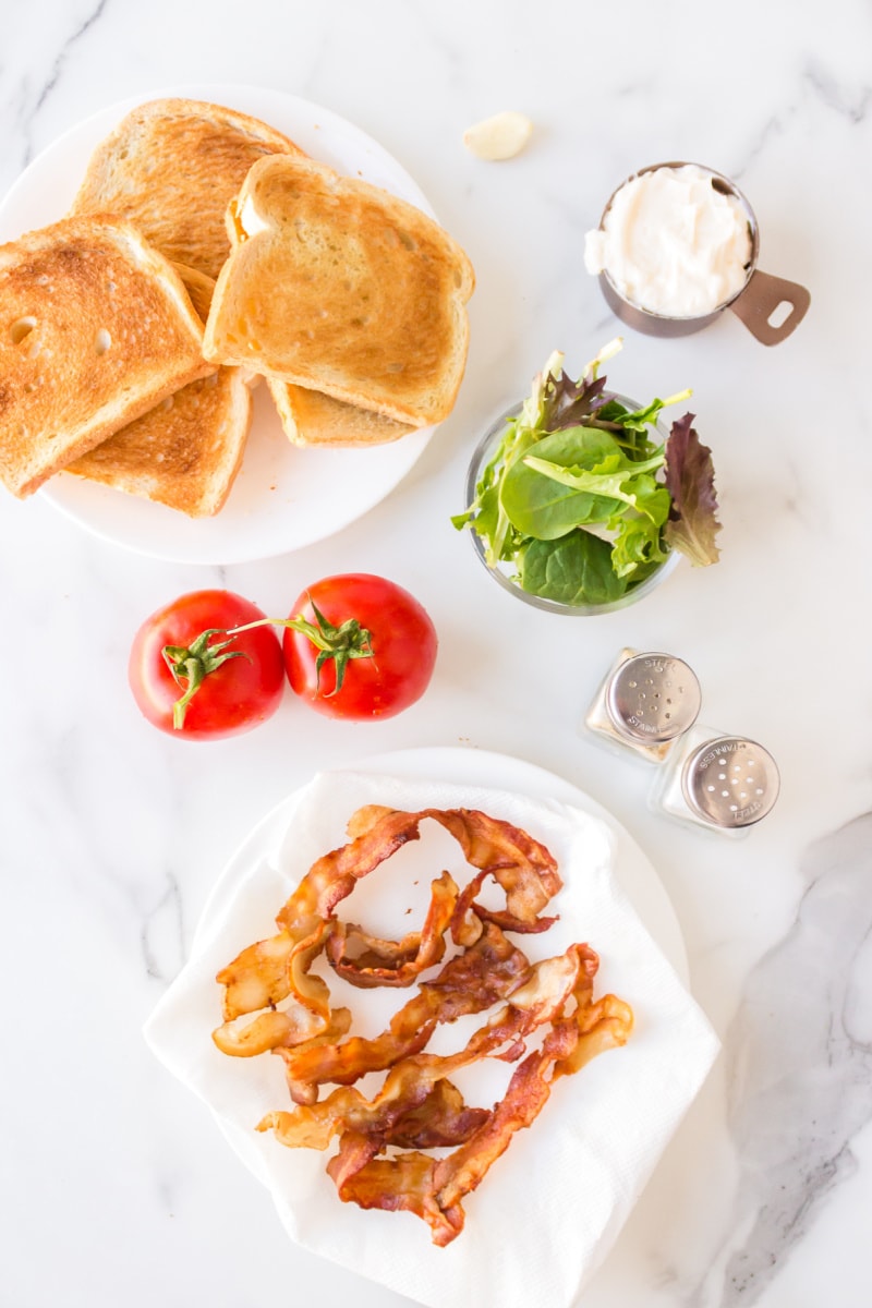 ingredients displayed for making the best blt sandwich