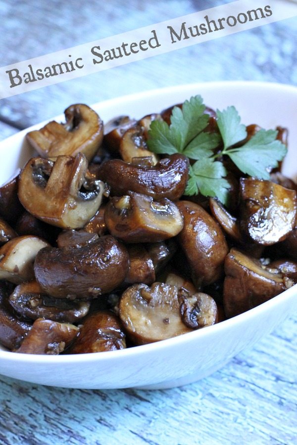 Balsamic Sauteed Mushrooms in a white bowl