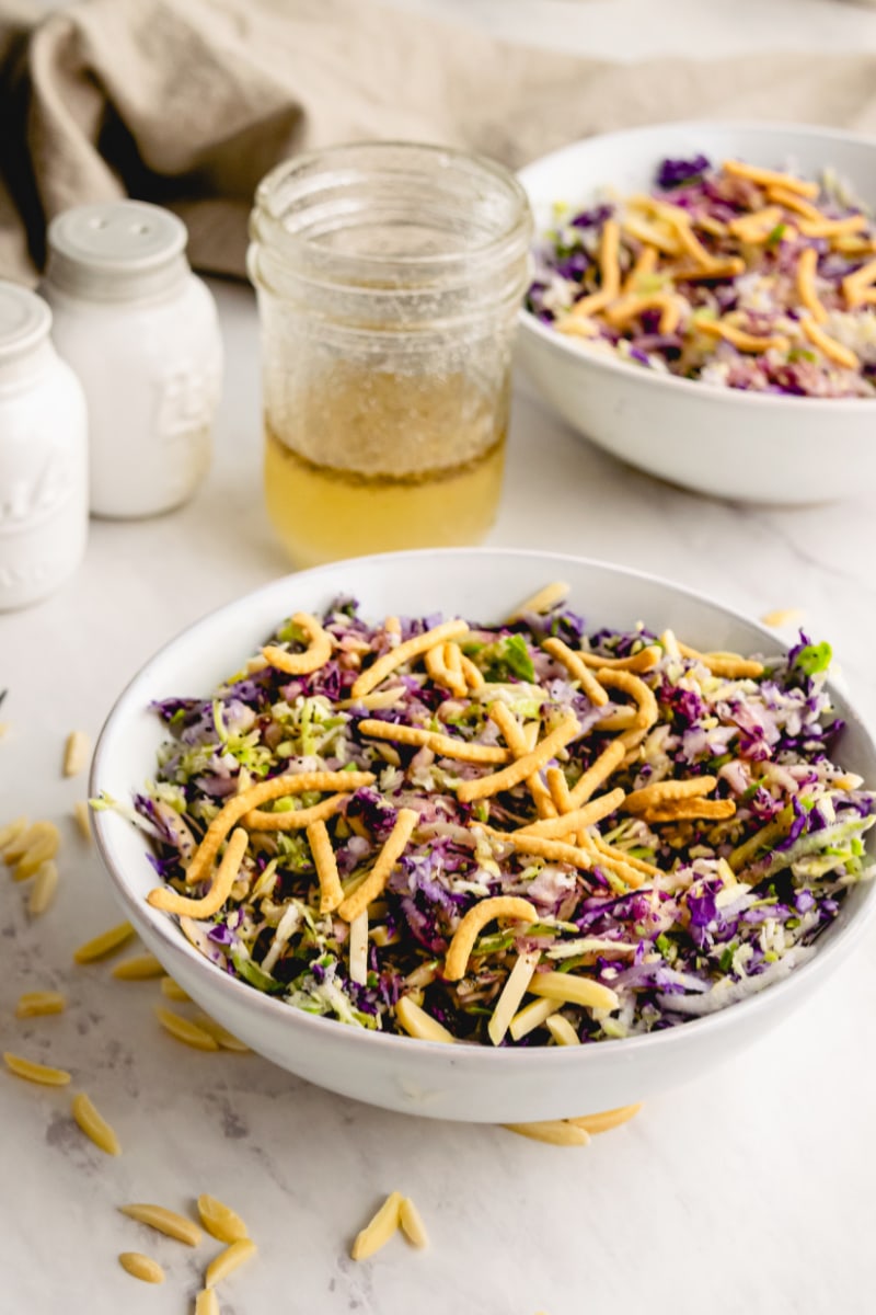 black eyed cabbage salad in a white bowl