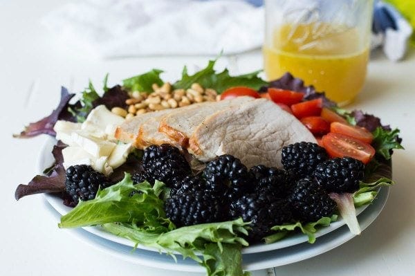 Pork and Blackberry Salad recipe from RecipeGirl.com #pork #blackberry #salad #recipe #RecipeGirl Blackberry Salad with Pork