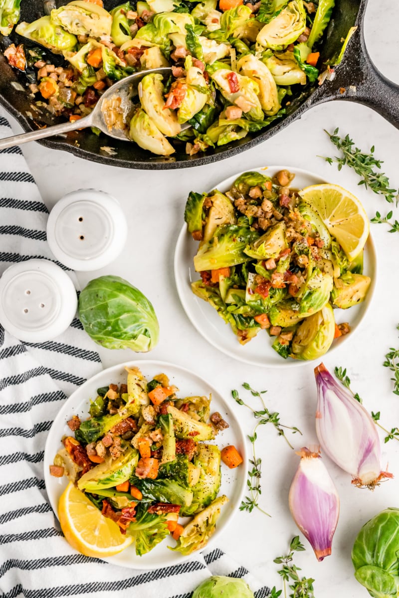 two servings of lemon brussels sprouts on plates