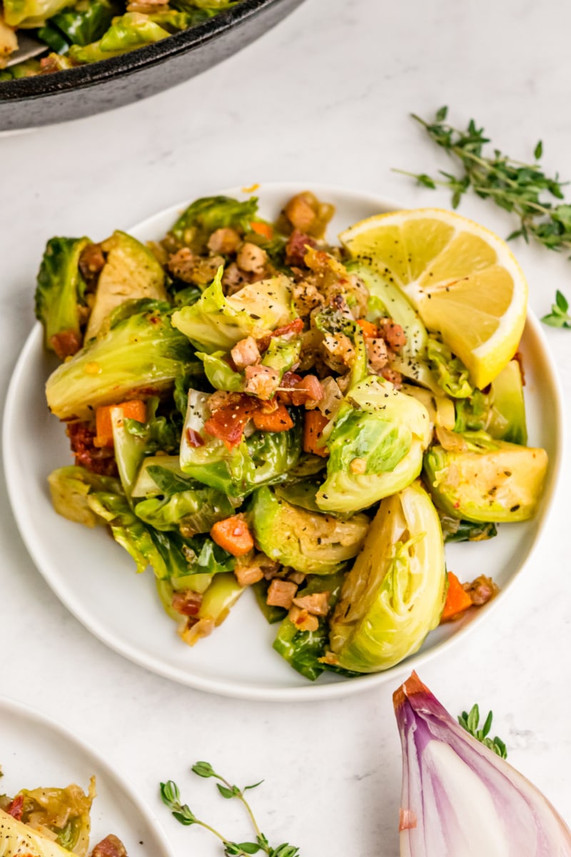 serving of lemon brussels sprouts on a plate