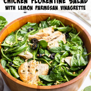 pinterest image for chicken florentine salad