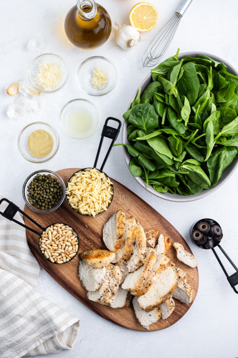 ingredients displayed for making chicken florentine salad